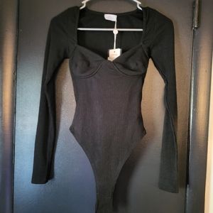 Solid black bodysuit with underwiring